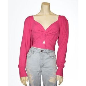 B O G Collective Pink Peasant Crop Top
